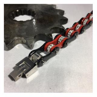 Roadstrap - Bracelet Femme Noir &amp; rouge en chaîne de transmission pour les attaché(e)s de Moto / Vélo - Bracelet - Acier