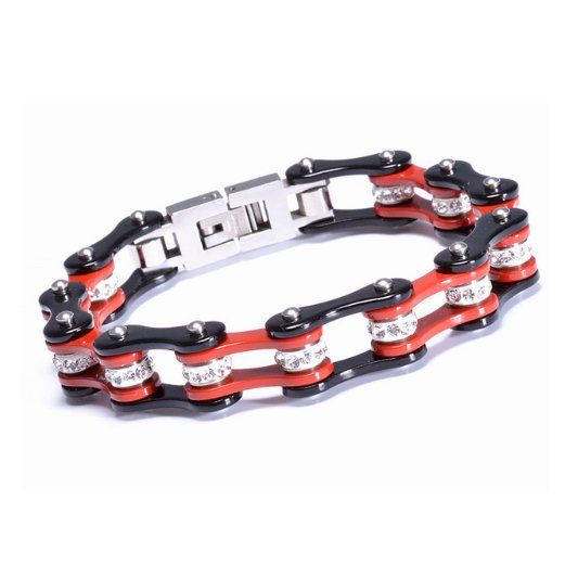 Roadstrap - Bracelet Femme Noir &amp; rouge en chaîne de transmission pour les attaché(e)s de Moto / Vélo - Bracelet - Acier