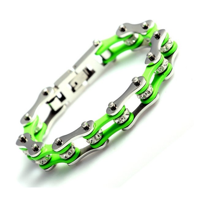 Roadstrap - Bracelet Femme Vert en chaîne de distribution pour les attaché(e)s de Moto / Vélo - Bracelet - Acier