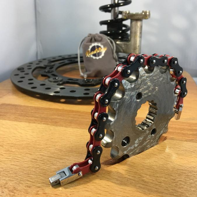 Roadstrap - Bracelet Mixte rouge en chaîne de transmission pour les attaché(e)s de moto / Vélo - Bracelet - Acier