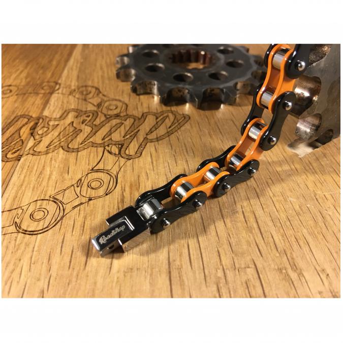 Roadstrap - Bracelet orange en chaîne de transmission pour les attaché(e)s de Moto / Vélo - Bracelet - Acier