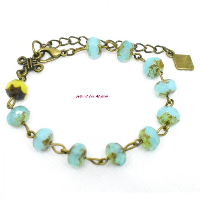 ROse et Lin Ateliers - Bracelet rétro bleu lagon - Bracelet - Verre