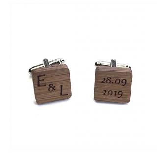 Sacdenoeud - Boutons de Manchette personnalisés bois carrés Mariage initiales + date - Bouton de manchette