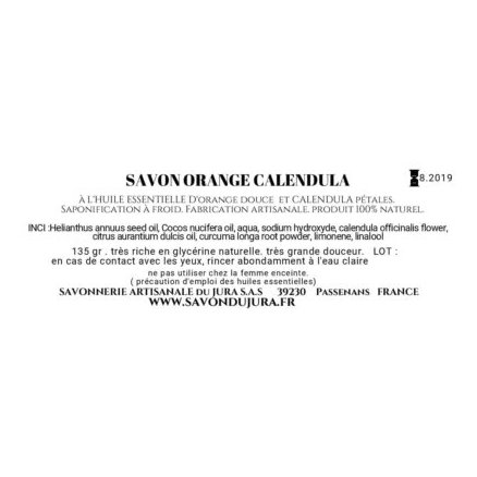 SAVONNERIE ARTISANALE DU JURA - Savon surgras orange calendula - Savon - 135 gr