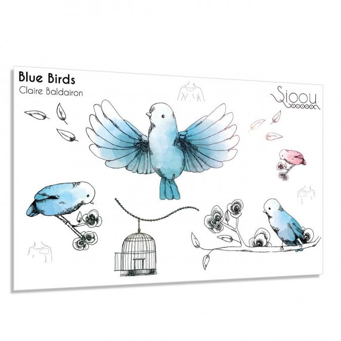 Sioou - Blue Birds - Tatouage éphémère