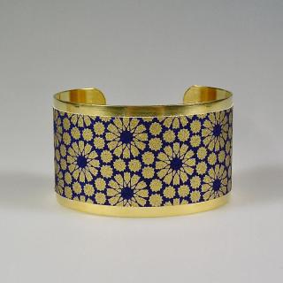 Terre de passion - Bracelet manchette en laiton brut et papier japonais bleu et doré - Bracelet manchette