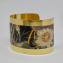 Terre de passion - Bracelet manchette en laiton brut et papier japonais noir doré fleurs - Bracelet manchette