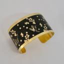 Terre de passion - Bracelet manchette en laiton brut et papier japonais noir et doré motif grues - Bracelet manchette