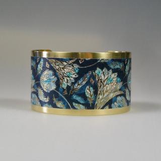 Terre de passion - Bracelet manchette en laiton et papier japonais bleu et doré - Bracelet manchette