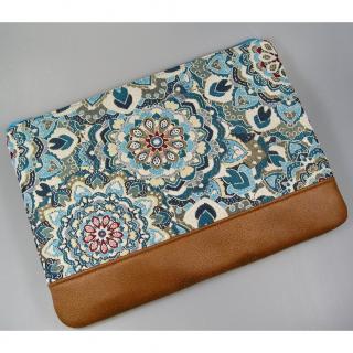 Terre de passion - Housse, pochette ordinateur tissus jacquard bleu motif mandala - Pochette ordinateur portable
