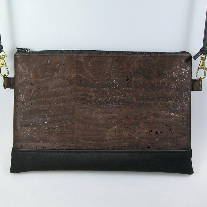 Terre de passion - Pochette, petit sac bandoulière en liège marron et noir - Pochette (maroquinerie) - Marron