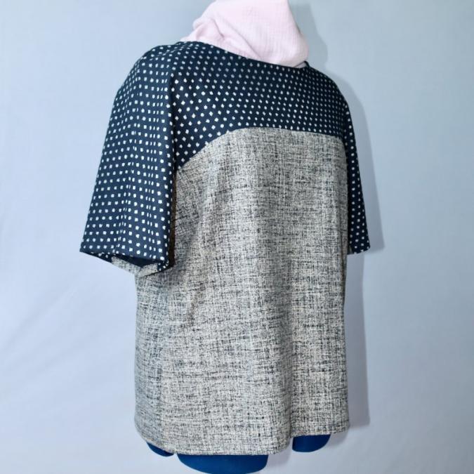 Terre de passion - Top blouse tunique ample en coton japonais bleu et motifs - top tunique